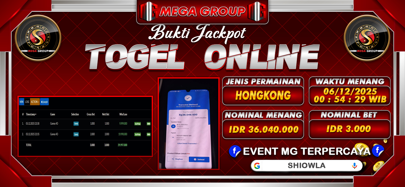 Bukti JP situs Shiowla hari Sabtu, 06 Desember 2025