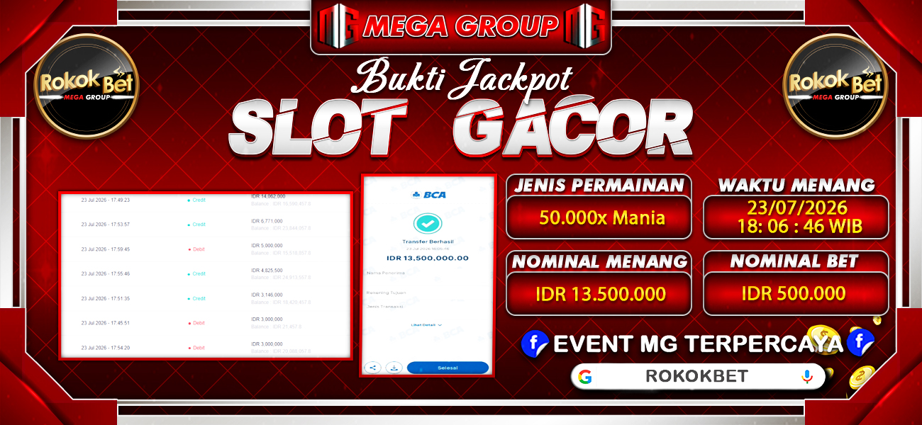Bukti JP situs Rokokbet hari Kamis, 23 Juli 2026