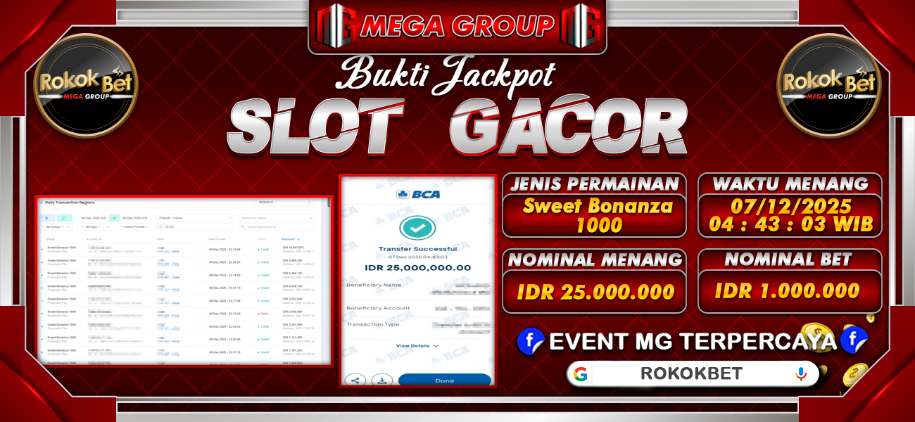 Bukti JP situs Rokokbet hari Minggu, 07 Desember 2025