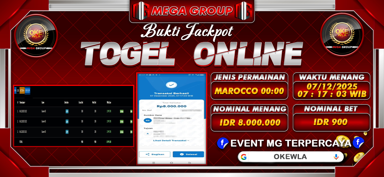 Bukti JP situs Okewla hari Minggu, 07 Desember 2025