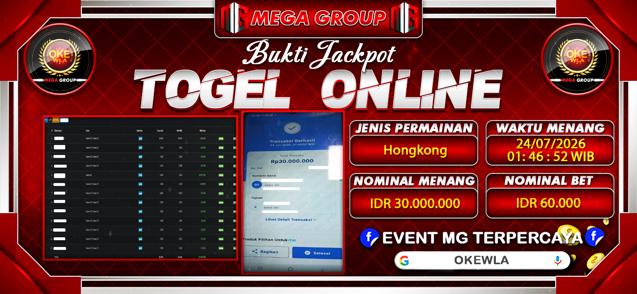 Bukti JP situs Okewla hari Jumat, 24 Juli 2026