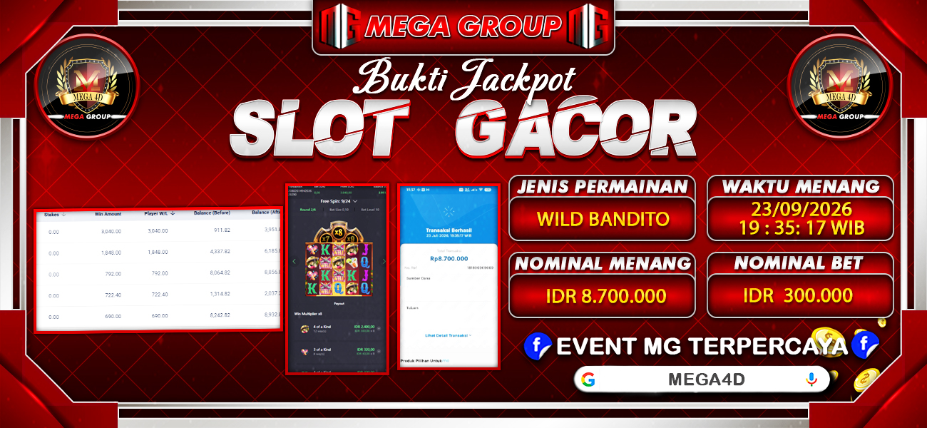 Bukti JP situs Mega4D hari Kamis, 23 Juli 2026