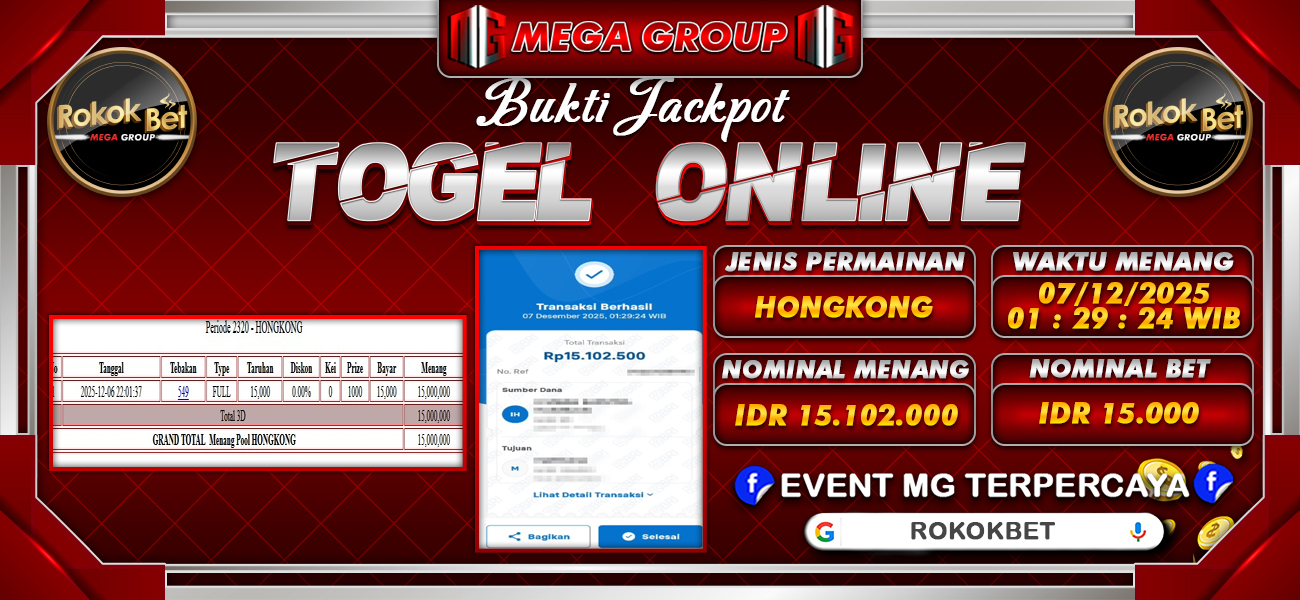 Bukti JP situs Rokokbet hari Minggu, 07 Desember 2025